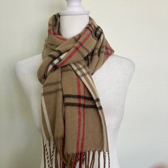 Cejon Scarf Made in Italy Brown Red Plaid Winter Accessories Tassel Hem - Picture 1 of 7